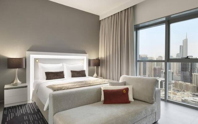 Tweepersoonskamer van hotel Wyndham Dubai Marina