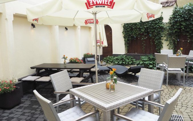 Terras van Hotel Spatz in Krakau